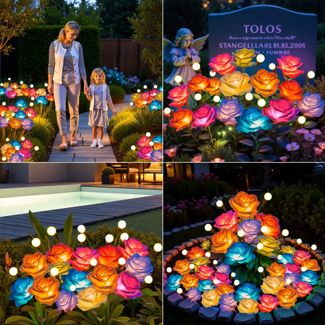 Outdoor Solar Rose Lights With LED Flower Heads