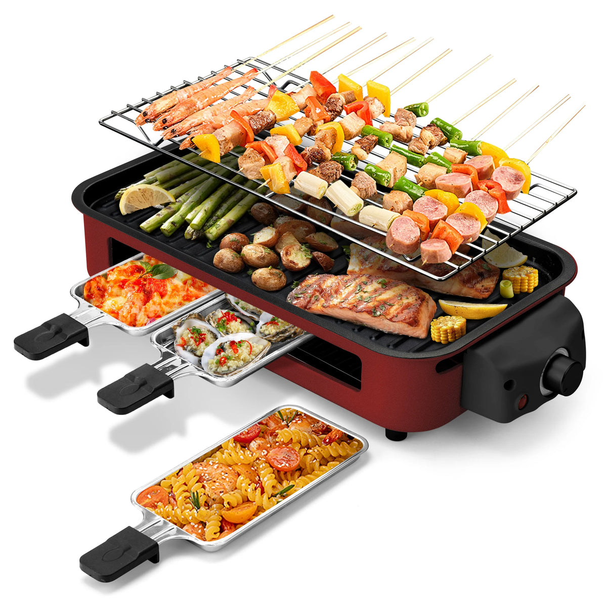 Suslas 2-In-1 Electric Grill Pan With Raclette Pans