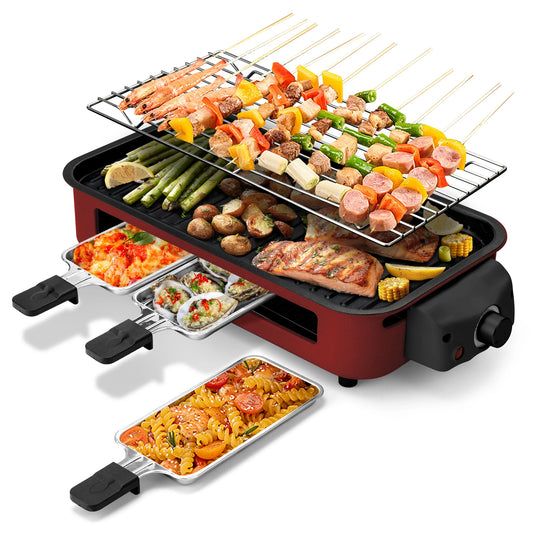 Suslas 2-In-1 Electric Grill Pan With Raclette Pans
