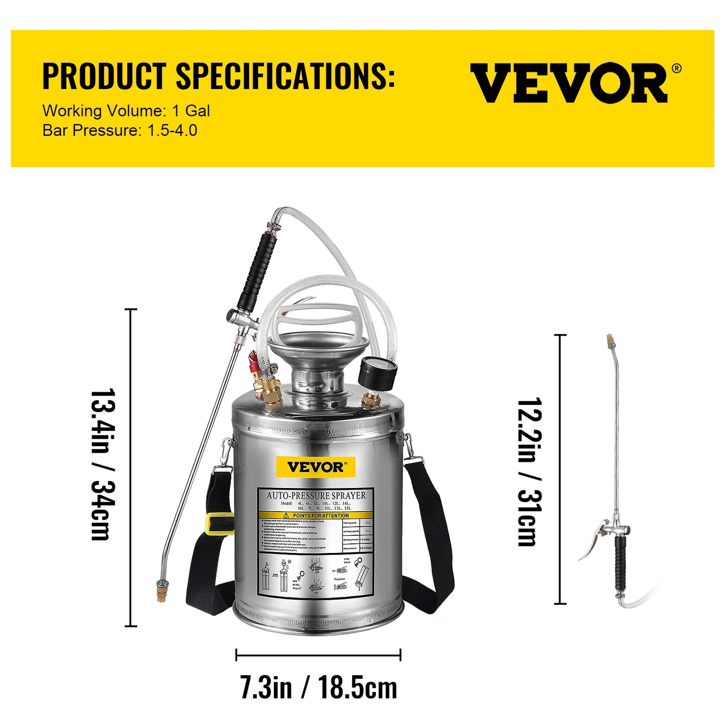 SucceBuy Hand Powered Stainless Steel Sprayer
