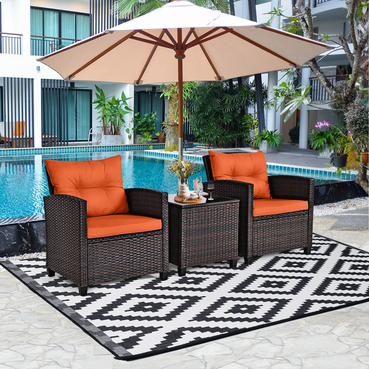 Homasis Outdoor Rattan Cushioned Conversation Set