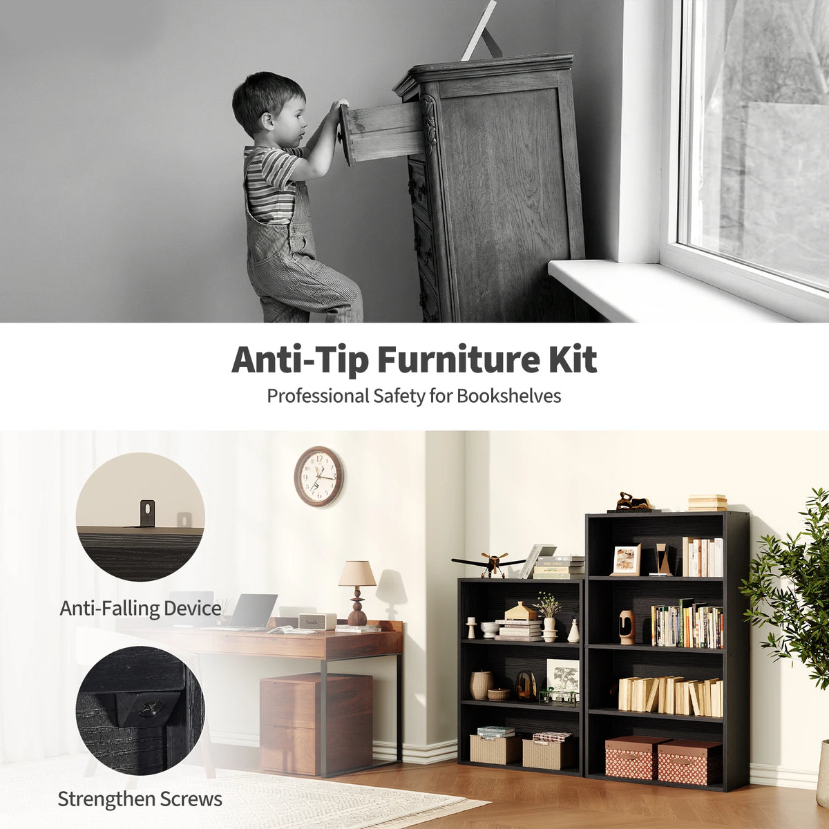 JHK Modern Wooden Open Bookcase