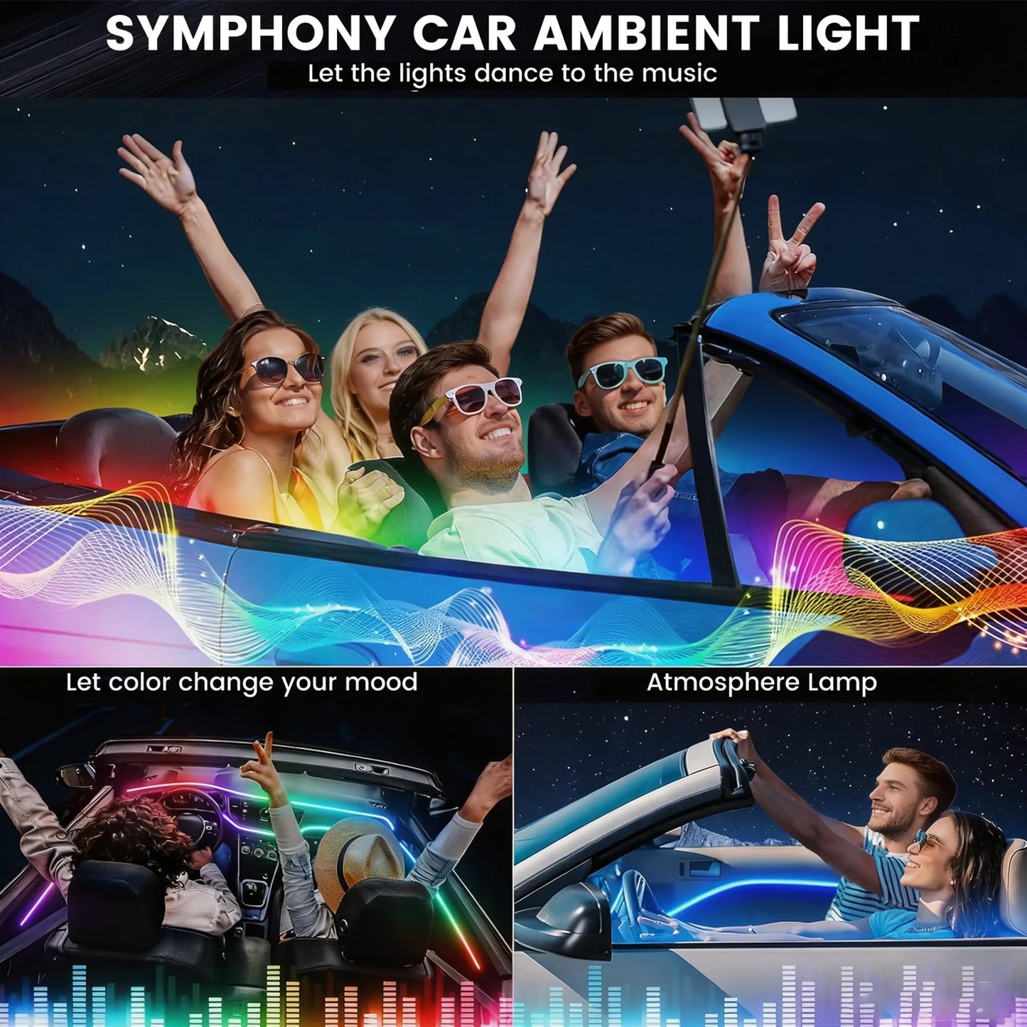 Interior Car LED Strip Lights With App Control RGB Kit