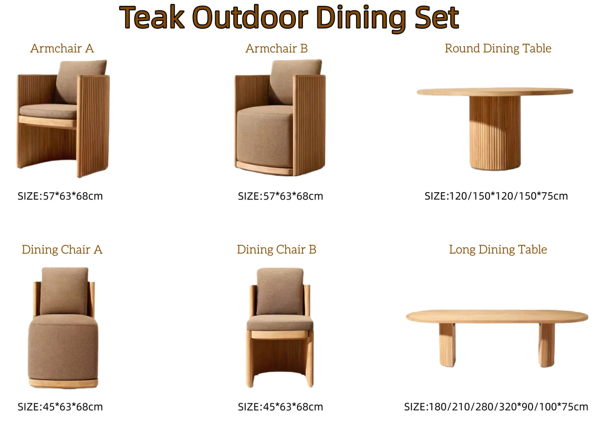 Outdoor Patio Dining Table And Chair Set With Teak Frame