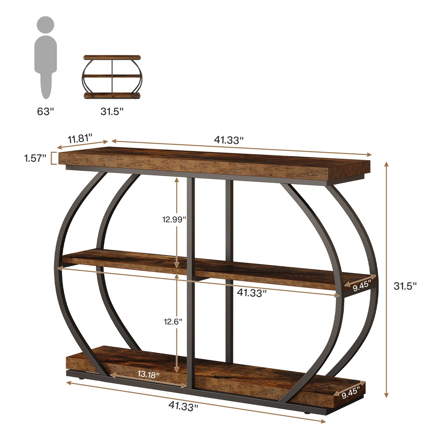 Tribesigns Industrial 3 Tier Entryway Console Table