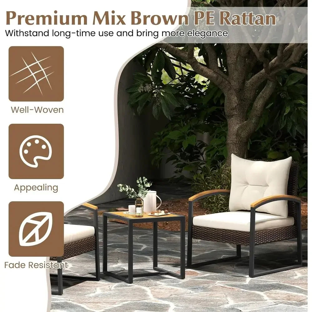 Outdoor 3 Piece Wicker Furniture Set With Coffee Table