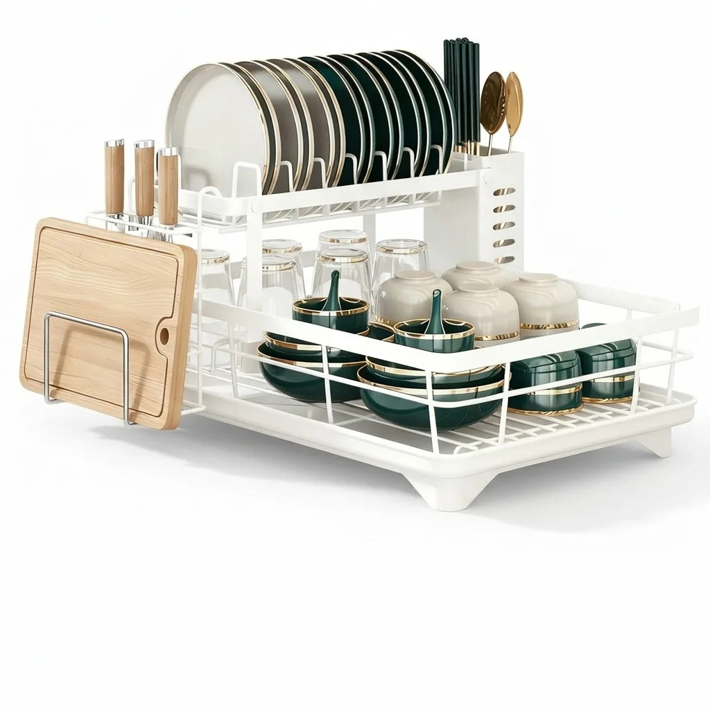 AEHOME 2-Tier Expandable Dish Drying Rack With Drainboard