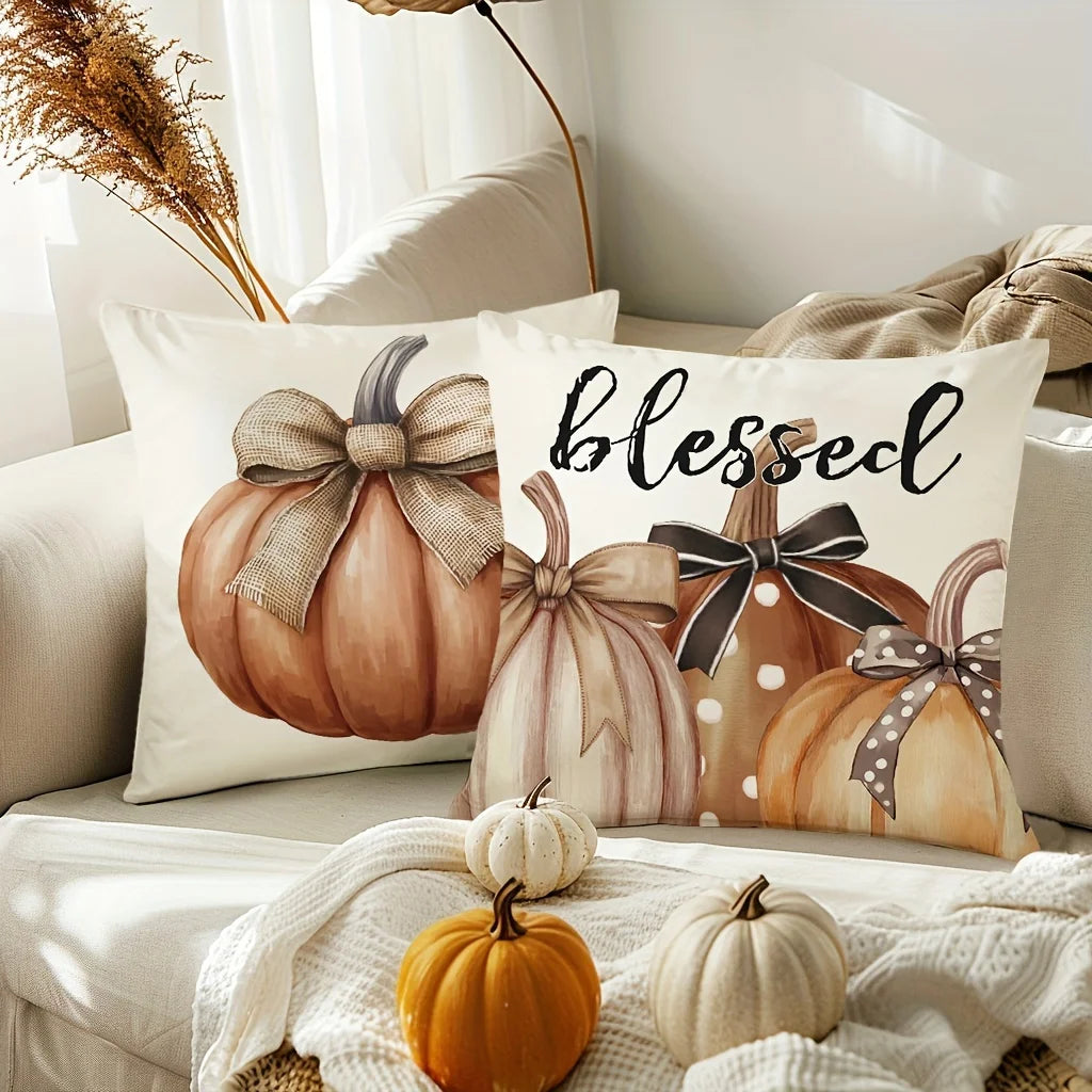 Set of 4 Pumpkin Throw Pillow Covers Autumn Harvest Decor