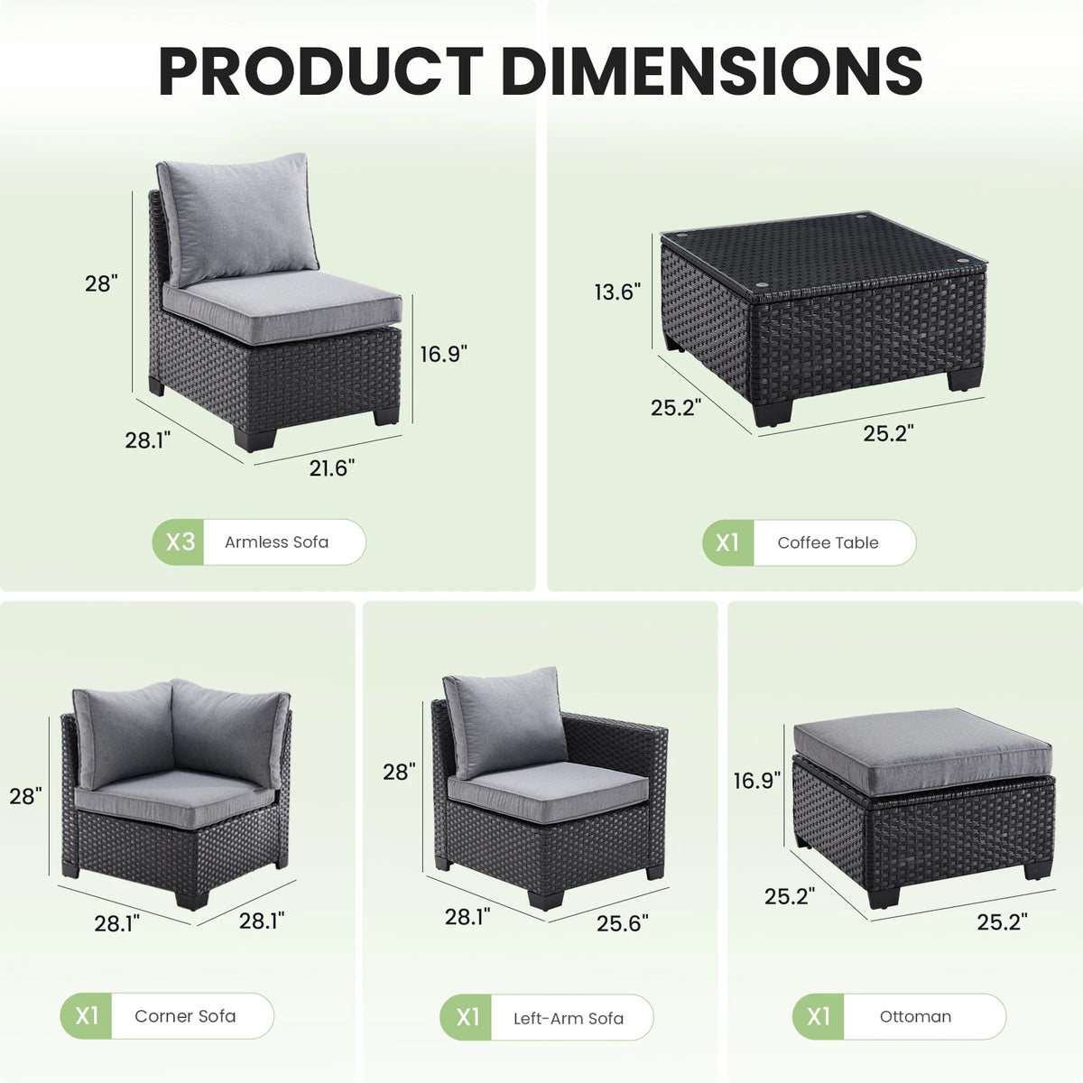 Patio Sectional Sofa Set With Ottoman Outdoor Furniture