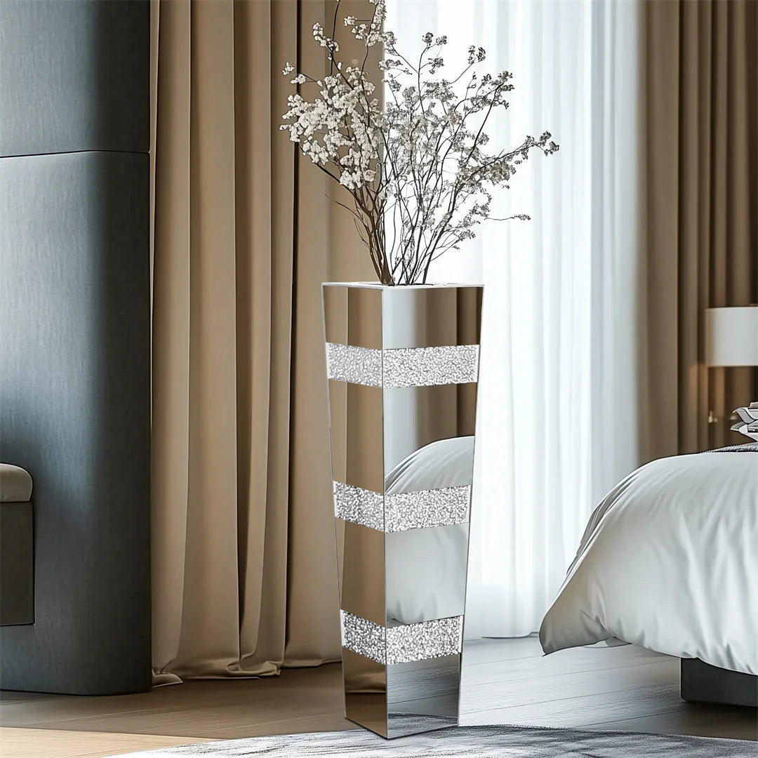 Modern Mirrored Crystal Floor Flower Vase