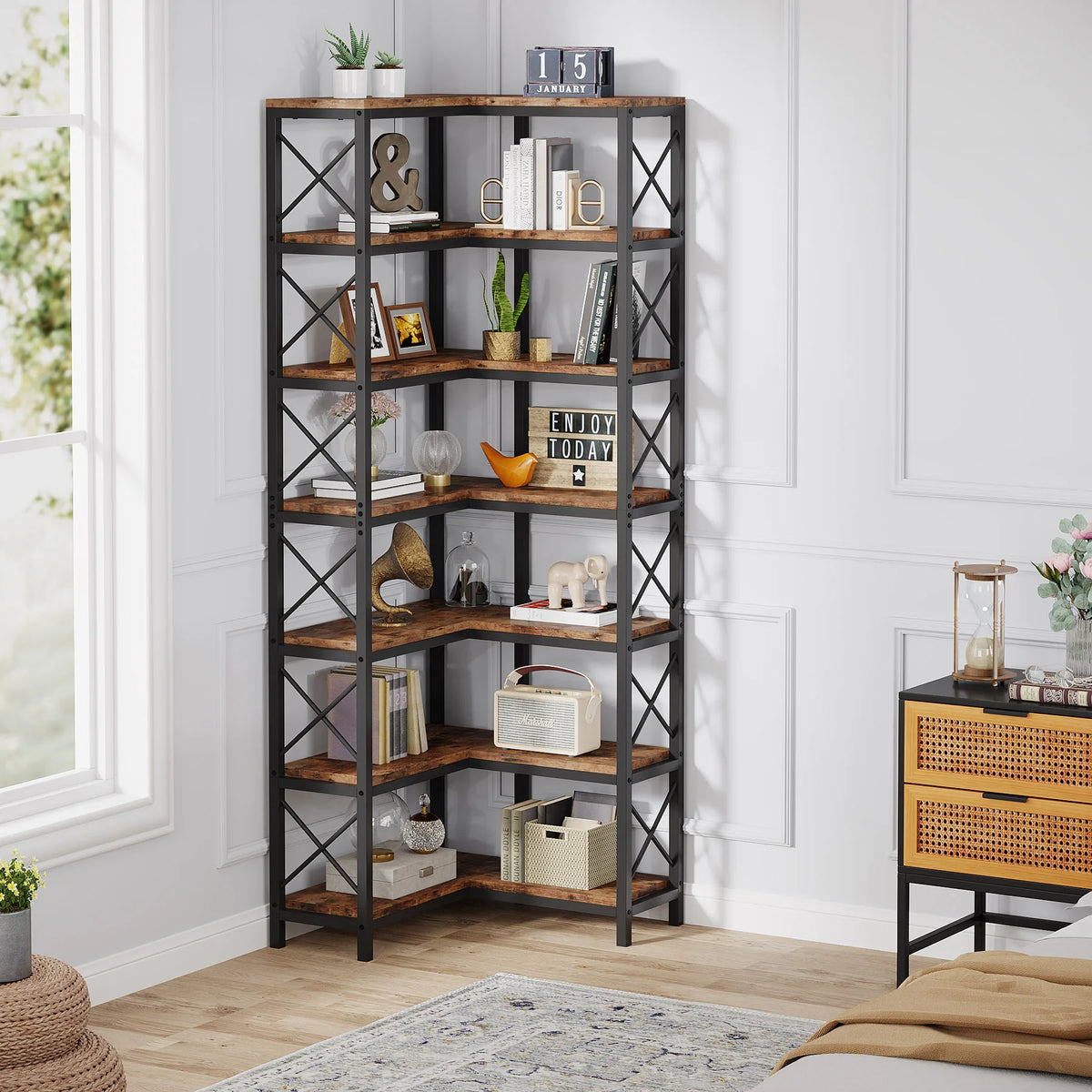 Tribesigns Modern Seven Tier Corner Bookcase