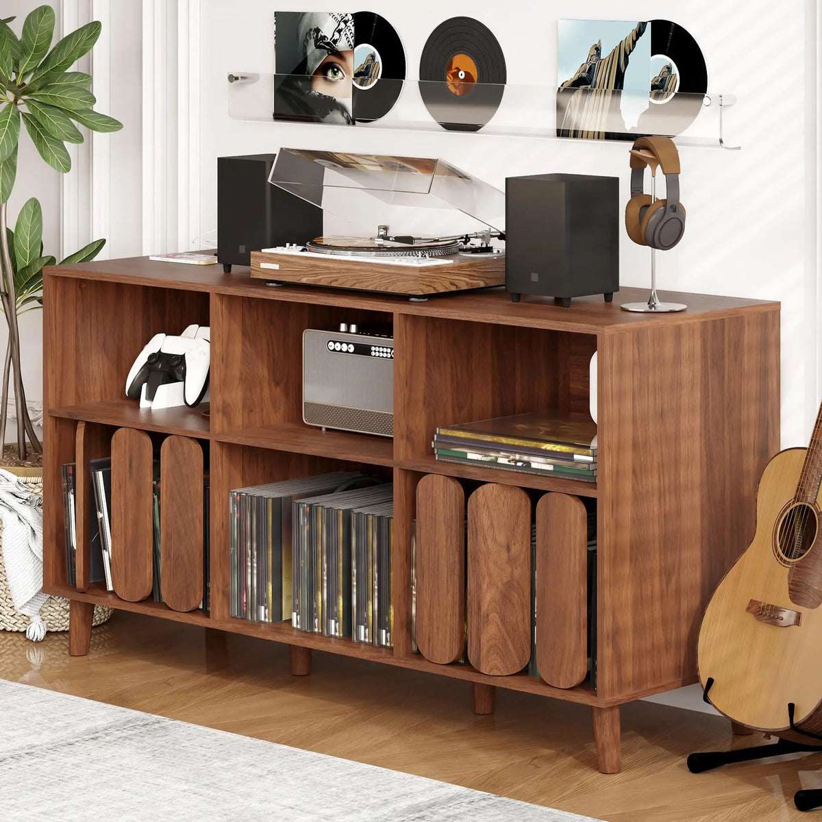 HiMISS Vinyl Record Storage Cabinet With Charging Station