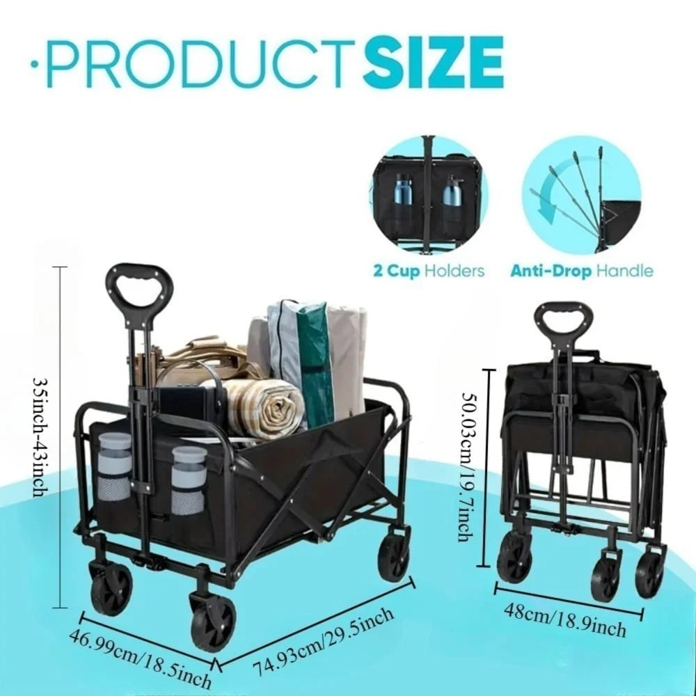Heavy Duty Folding Garden Wagon With Adjustable Handle