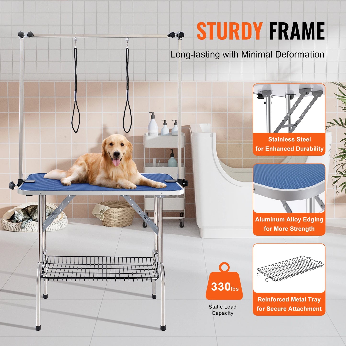 Foldable Stainless Steel Pet Grooming Table With Clamp