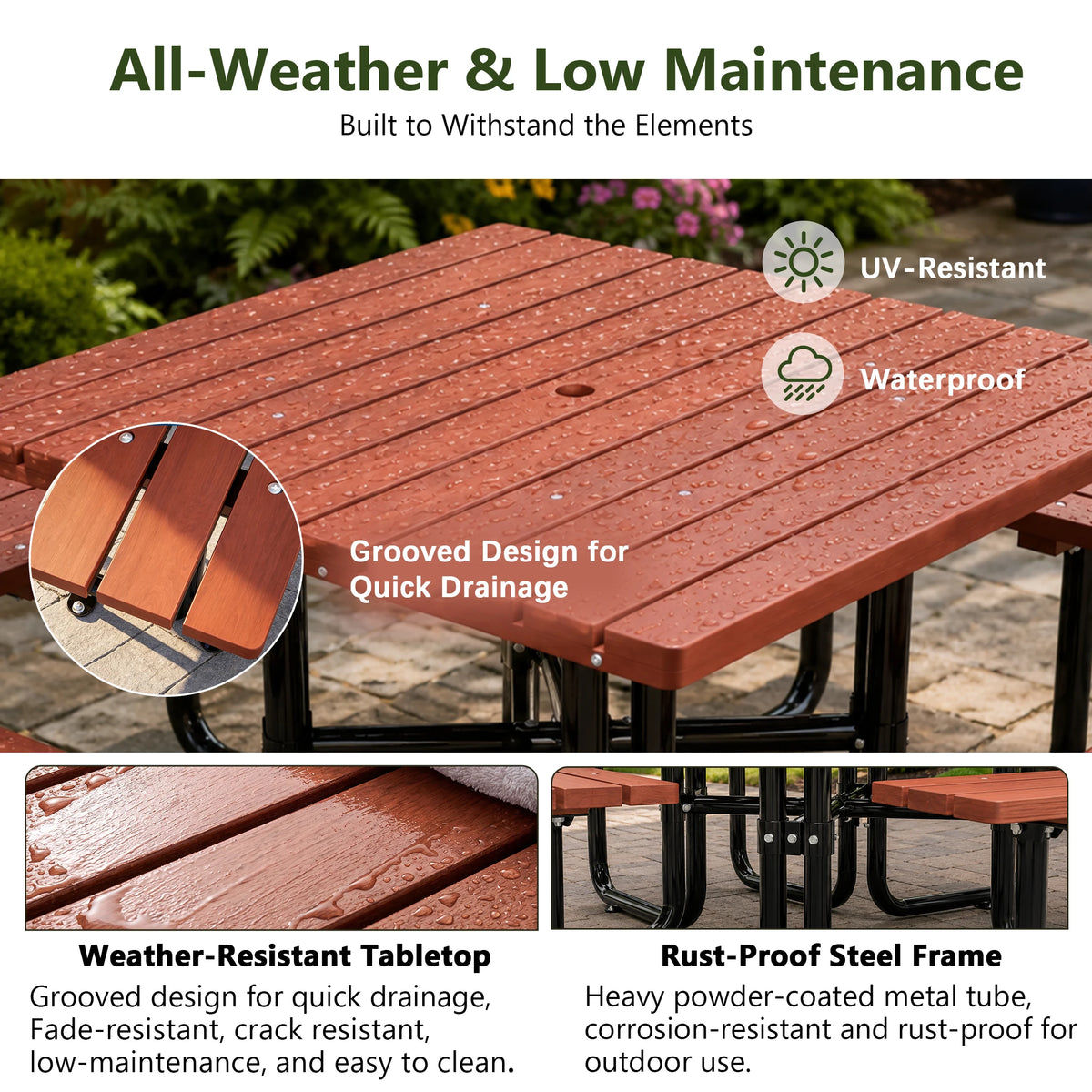 Square Outdoor Picnic Table With Built In Benches