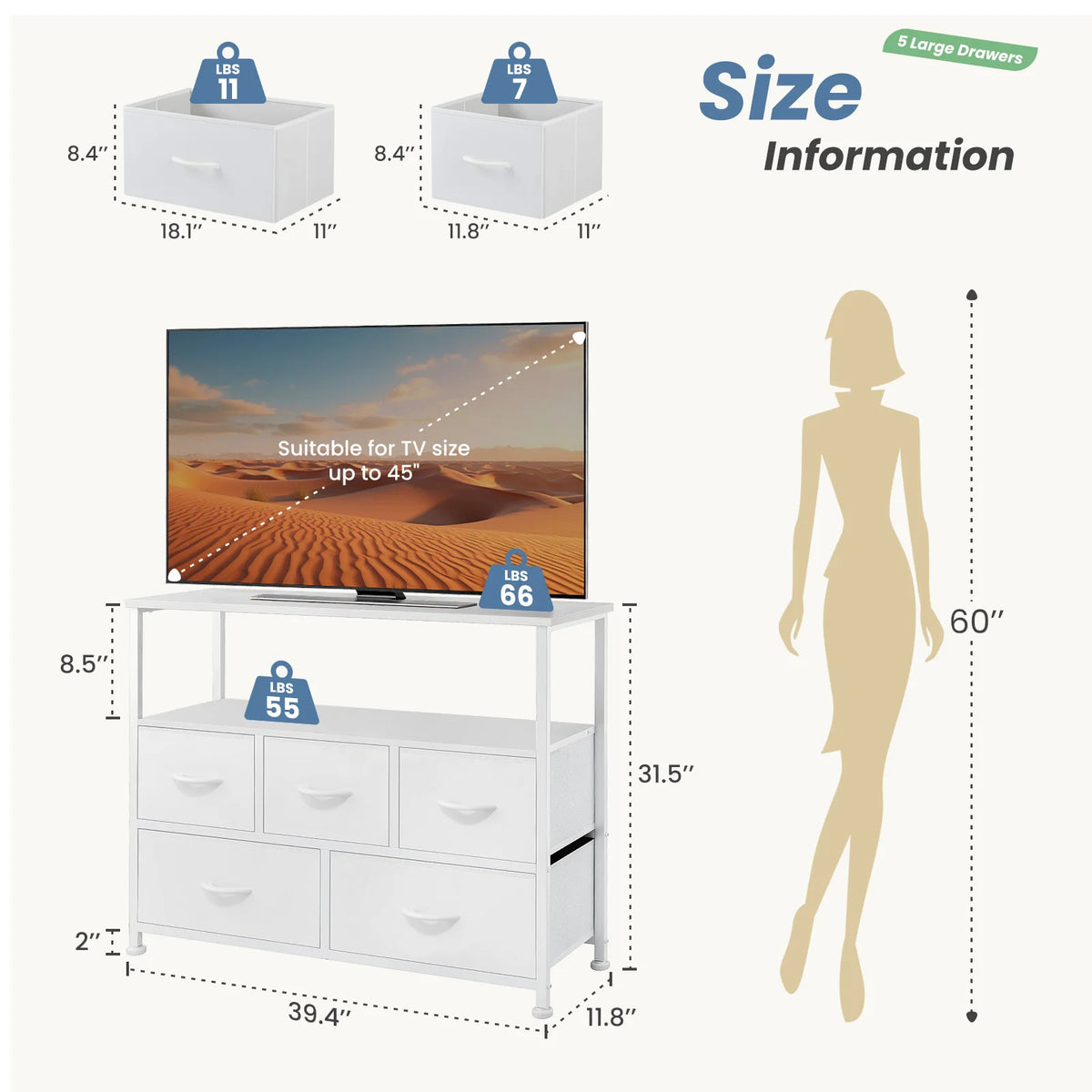 MCQ TV Stand Media Console With Storage Drawers