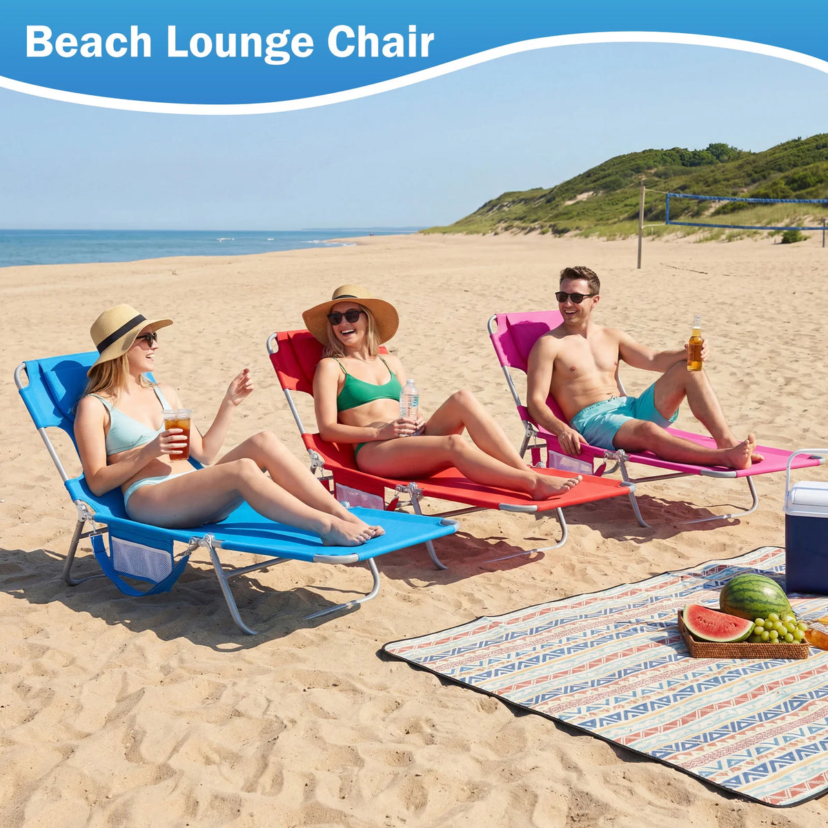 JHK Adjustable Recline Beach Lounge Chair With Face Holes