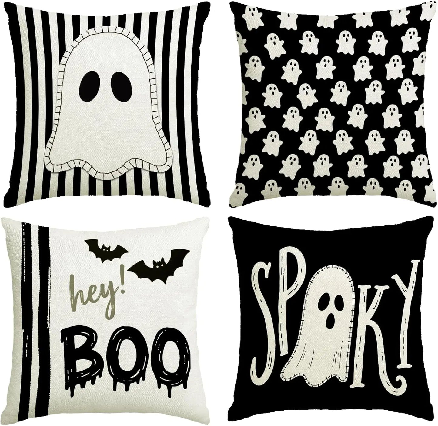 Halloween Ghost Bat Striped Sofa Pillow Covers