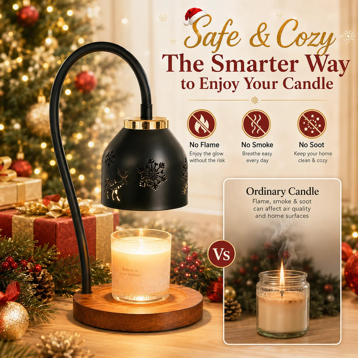 Christmas Snowflake Deer Candle Warmer Lamp