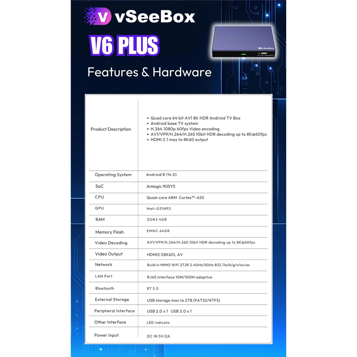 VseeBox V6 Plus 8K Android TV Box Voice Control