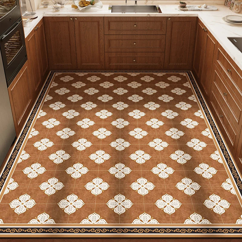 Rug for Kitchen Waterproof Anti-slip Carpet Large-size PVC Leather Oil-proof Stain-resistant Foot Mat American Retro Floor Mats