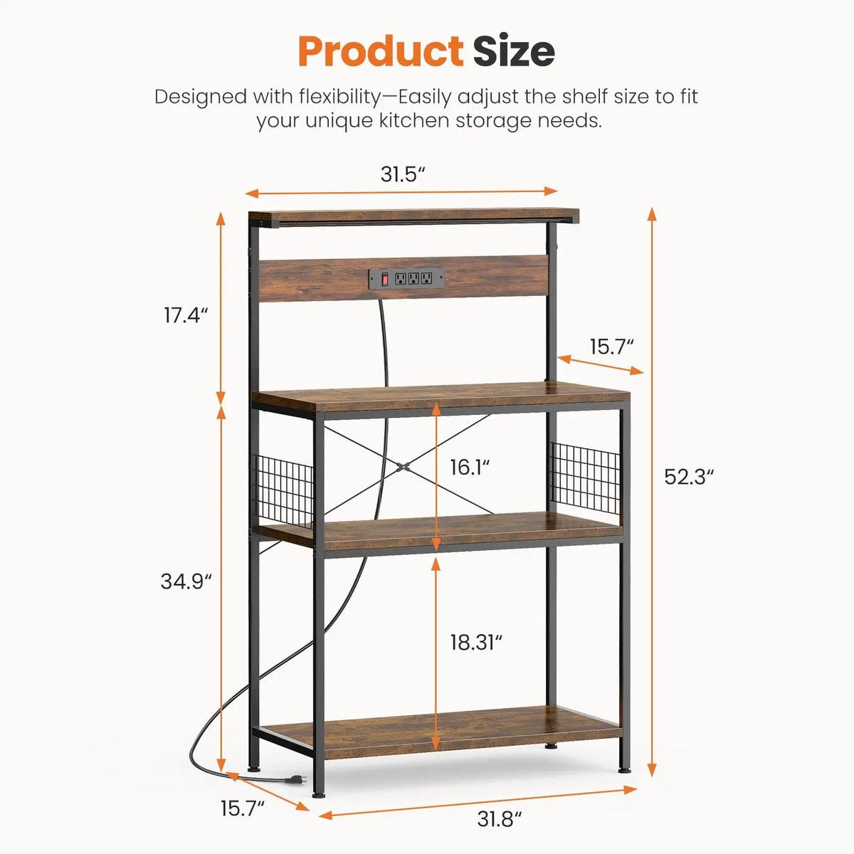 JHK Kitchen Bakers Rack Power Outlet Microwave Stand
