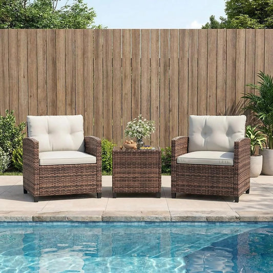 HiMISS Outdoor Wicker Bistro Set With Coffee Table