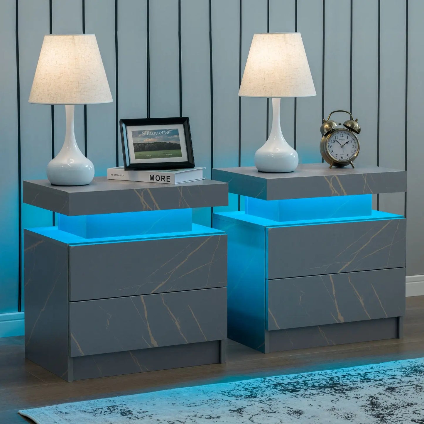 Cubehom Nightstand Set Of 2 With LED Drawers Bedside Tables
