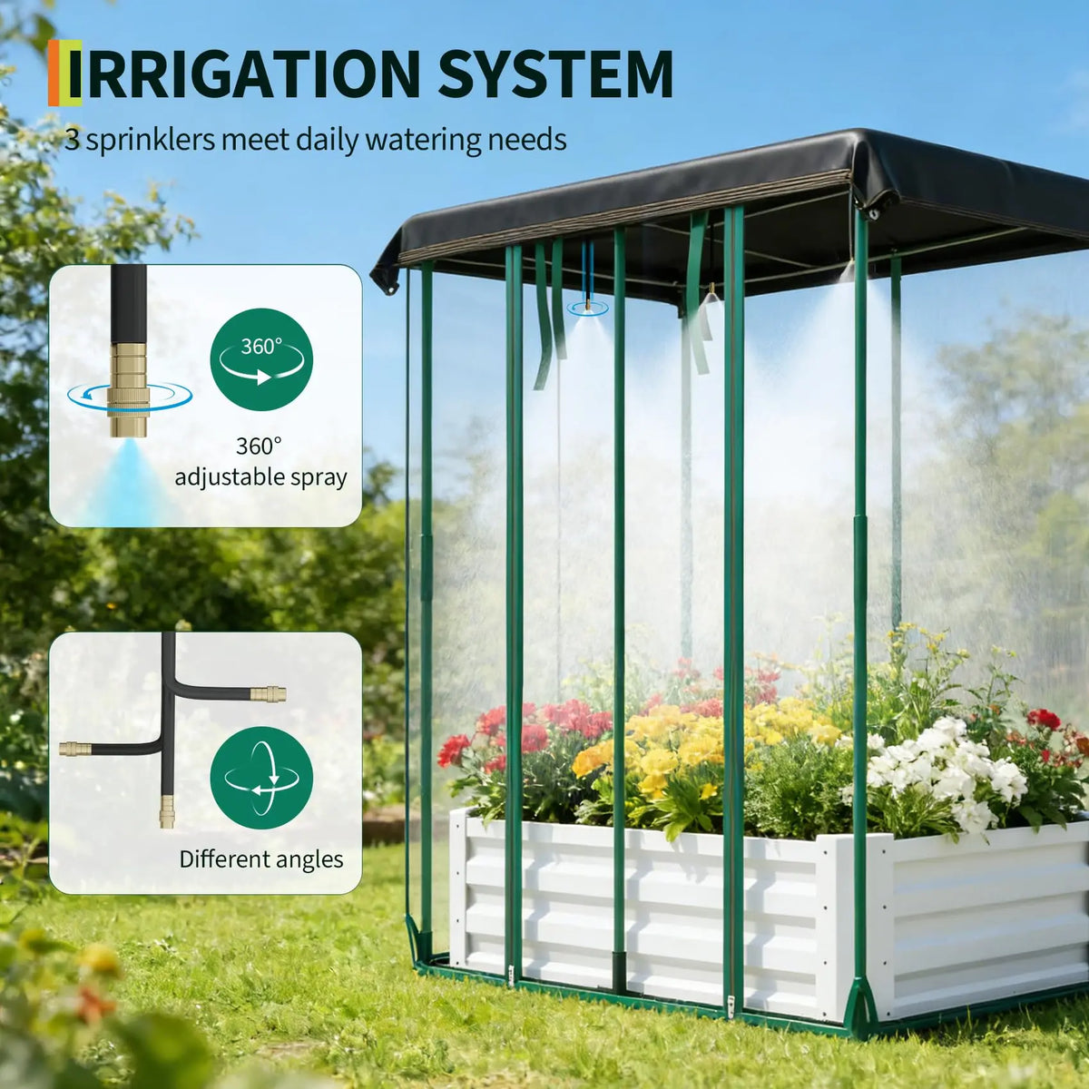 HiMISS Raised Garden Bed With Irrigation And Cover