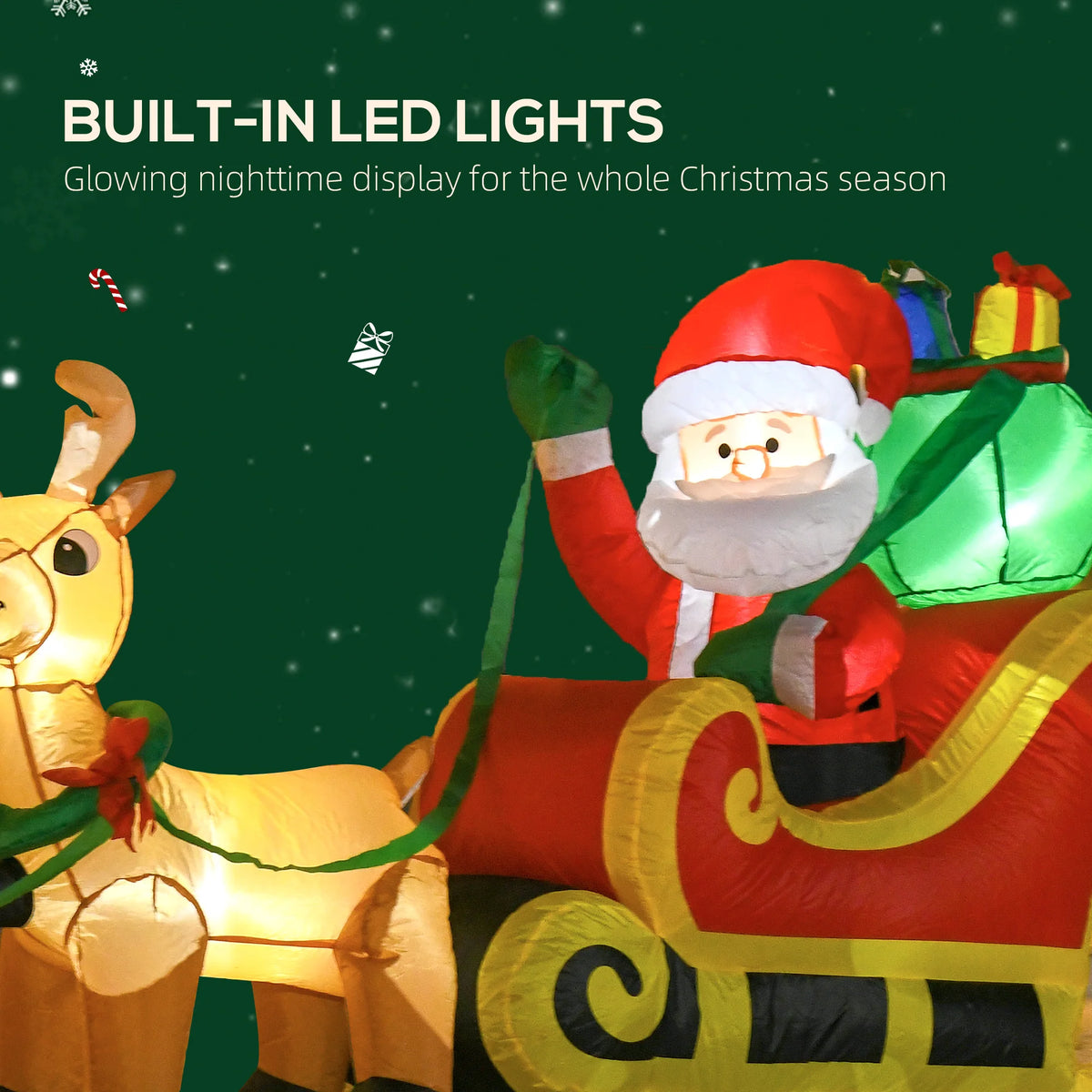 HOMCOM Inflatable Santa Sleigh Christmas Display With LEDs
