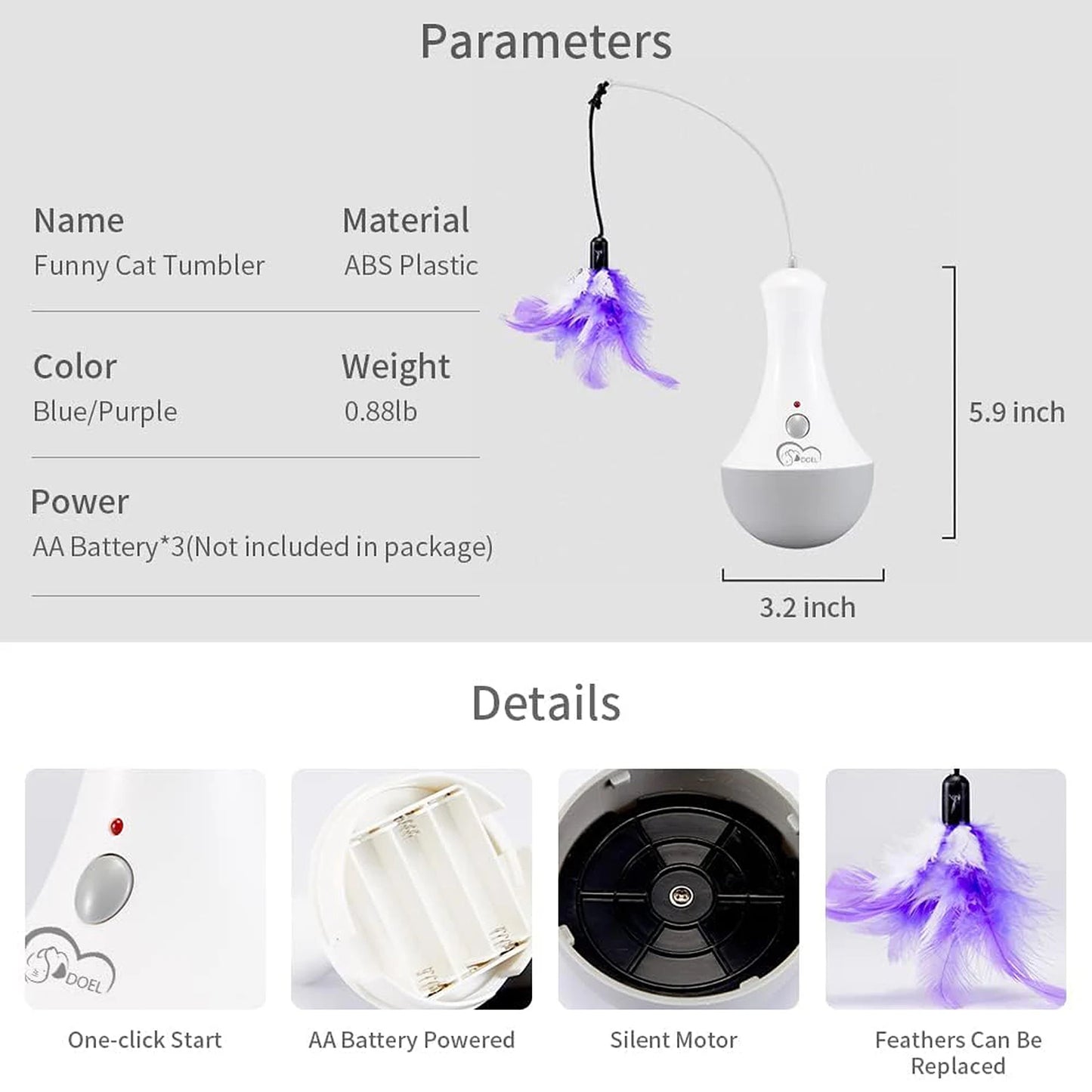 Automatic Interactive Feather Cat Toy With Rotation