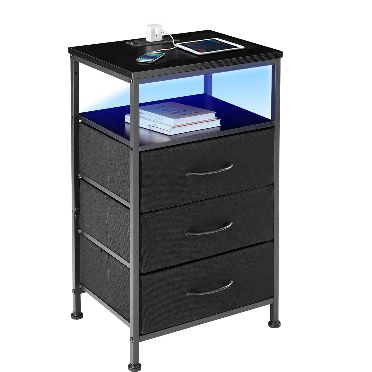 JHK Bedside Nightstand With Charging Station And Drawers