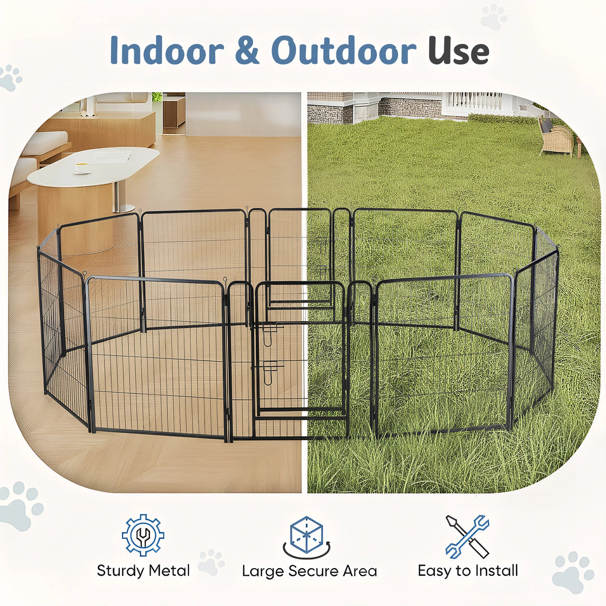 JHK Foldable Metal Dog Playpen Exercise Fence