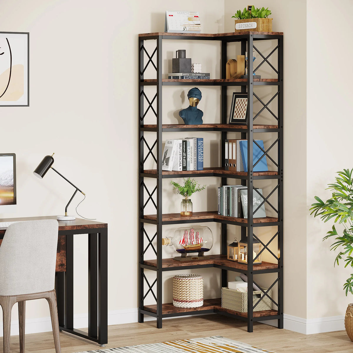 Tribesigns Modern Seven Tier Corner Bookcase