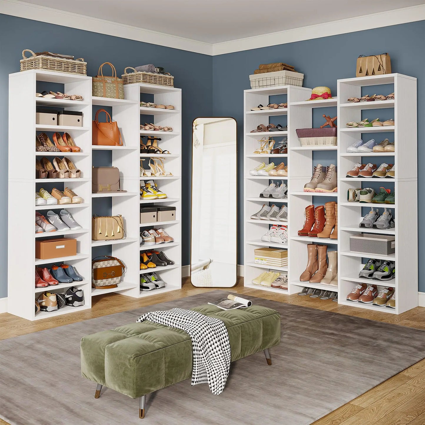 14-Tier Freestanding Wood Shoe Rack Storage Cabinet