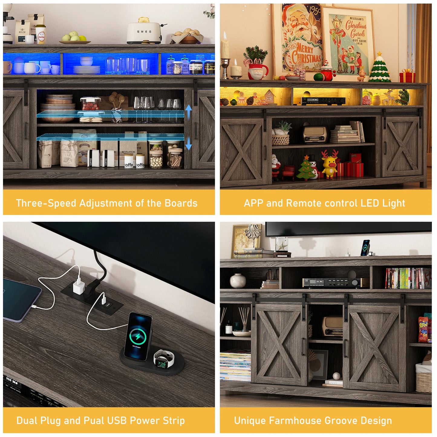 QiaoShiRen TV Stand Farmhouse Rustic Barn Door Cabinet