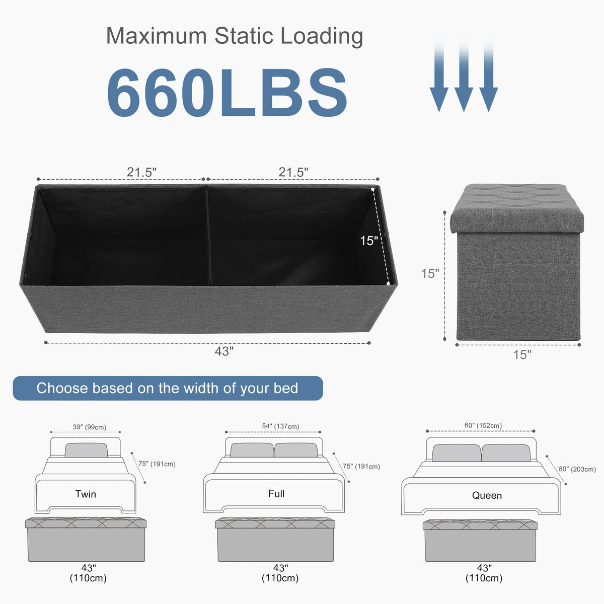 JHK Foldable Hidden Storage Ottoman Bench