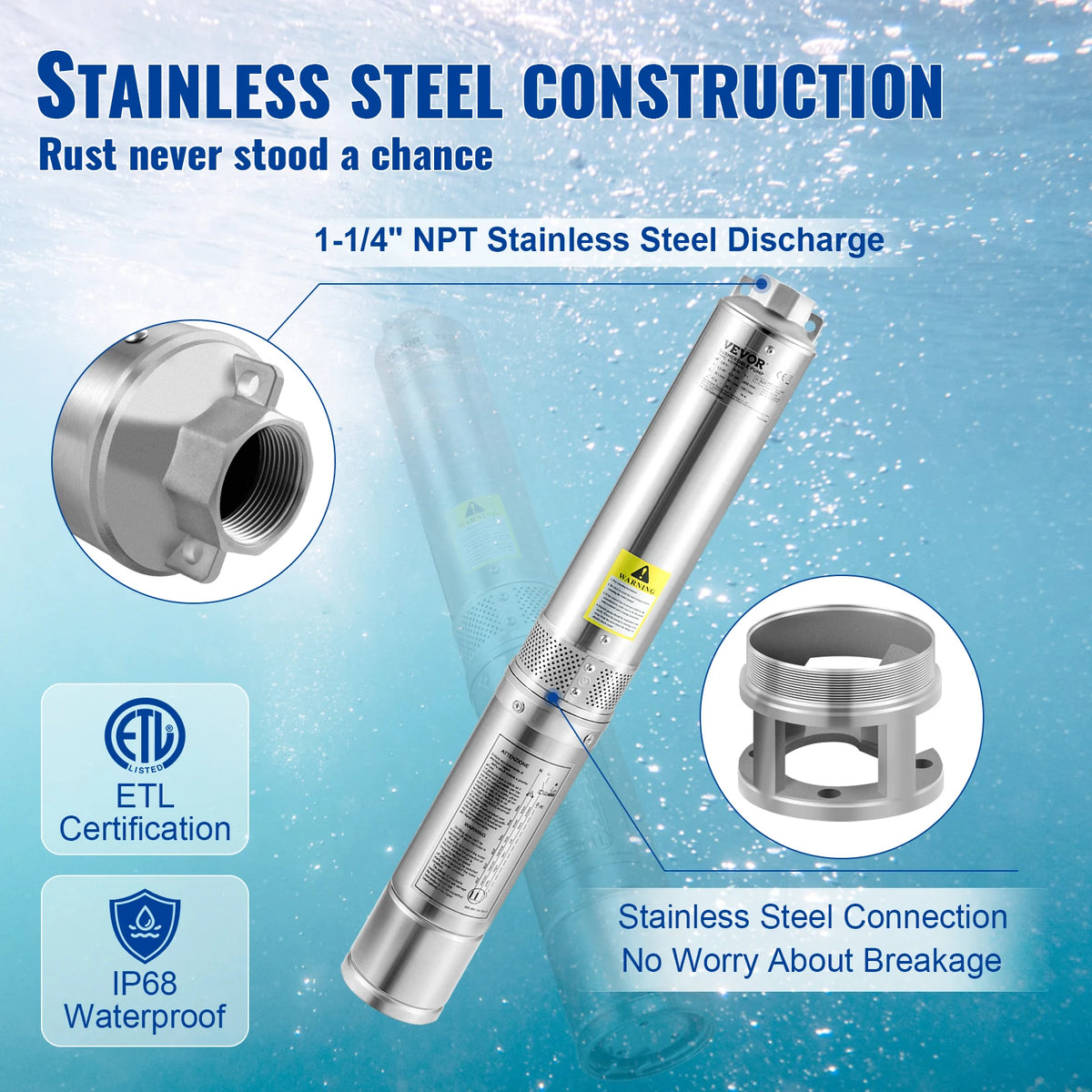 SucceBuy Stainless Steel Deep Well Submersible Pump