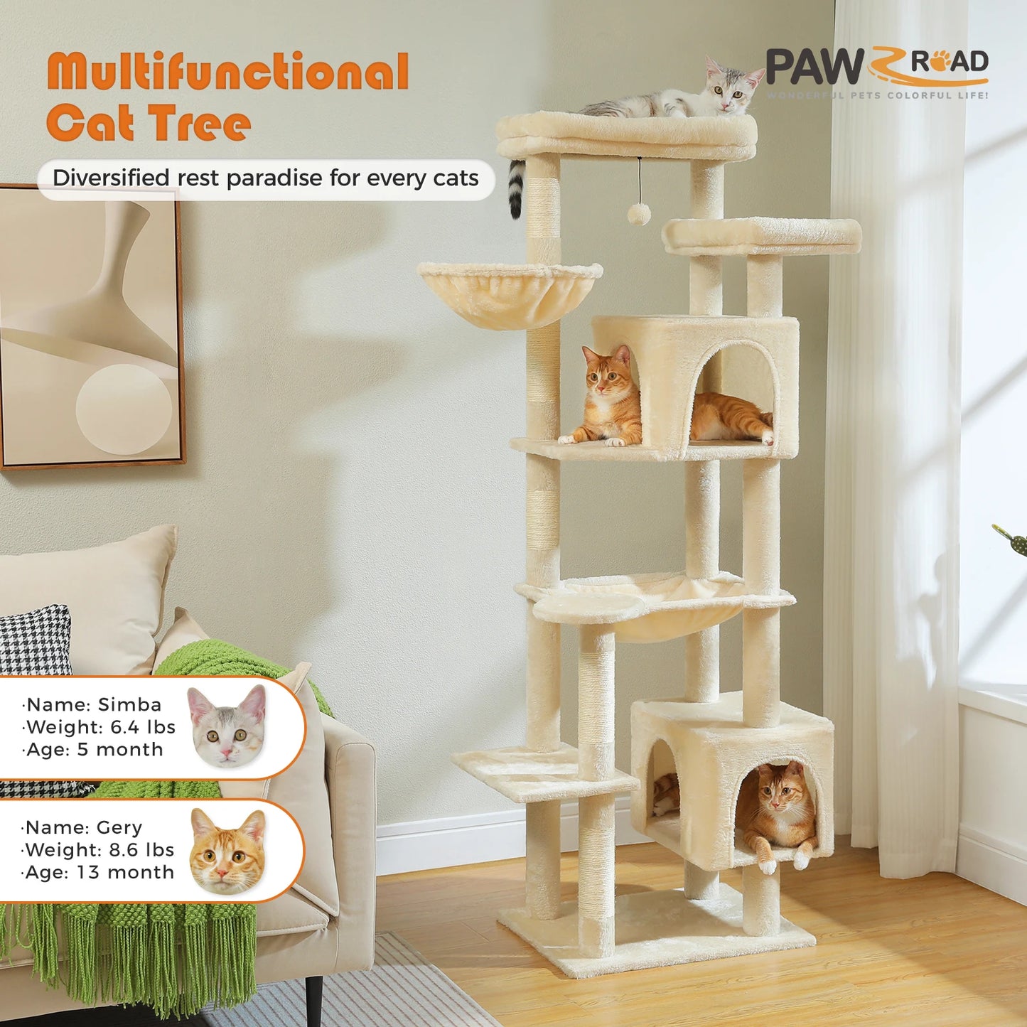 PAWZ Road Multi Tier Cat Tower With Hammock