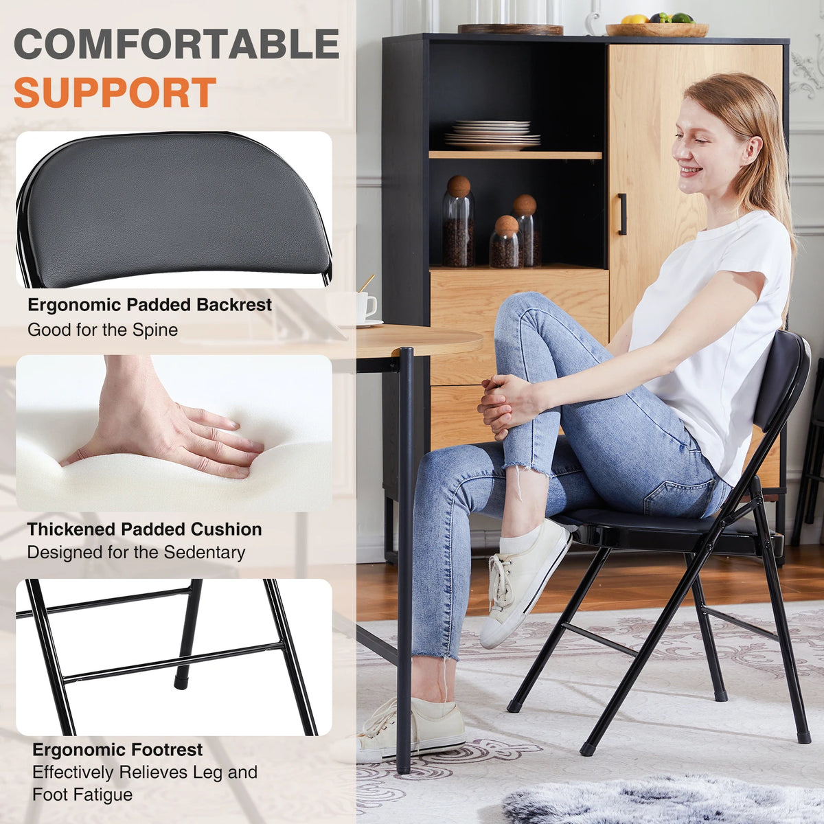 JHK Faux Leather Padded Folding Chair