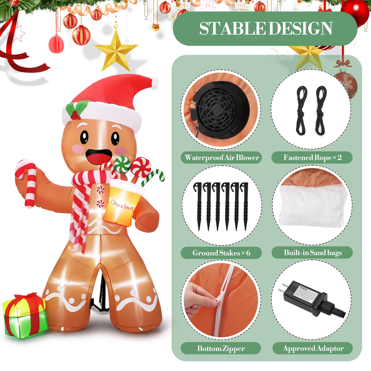 LED Inflatable Gingerbread Man Christmas Decoration