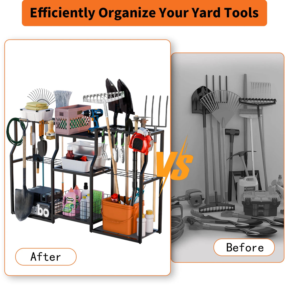 Freestanding Garden Tool Rack for Garage Storage Organizer