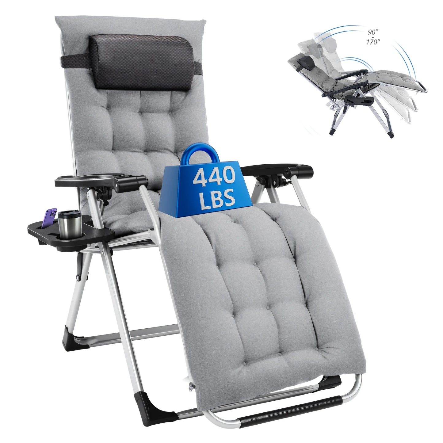 MCQ Zero Gravity Outdoor Folding Lounge Chair Cup Holder