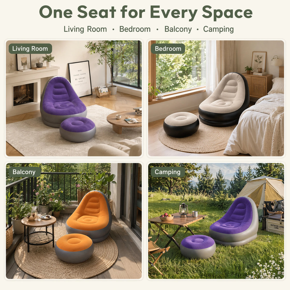 Wonflex Inflatable Flocking Sofa Set With Footstool