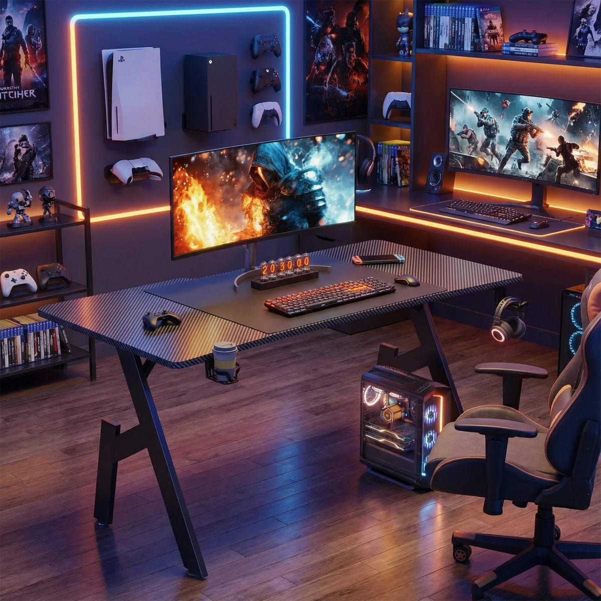 FRODROVIA A Shaped Gaming Desk With Cup Holder