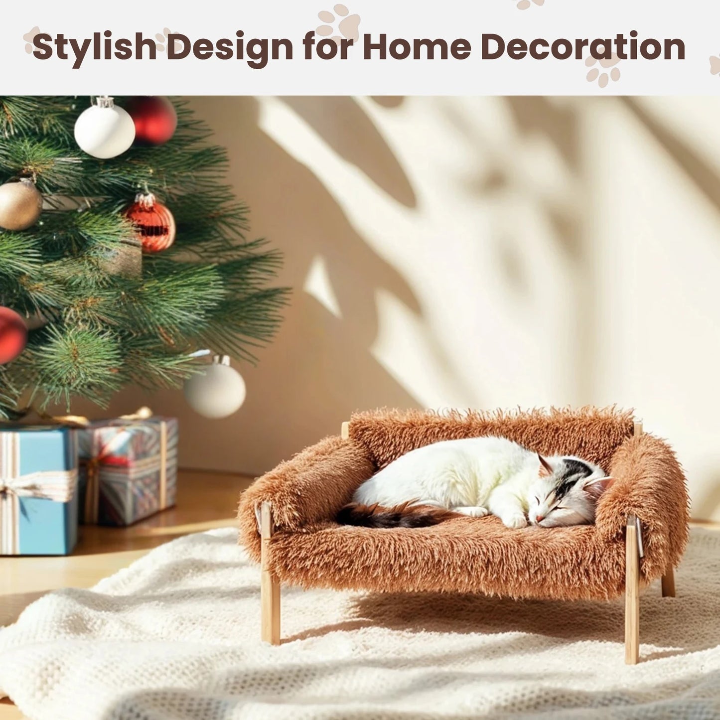 Raised Wooden Leg Cat Sofa Bed For Indoor Cats Plush