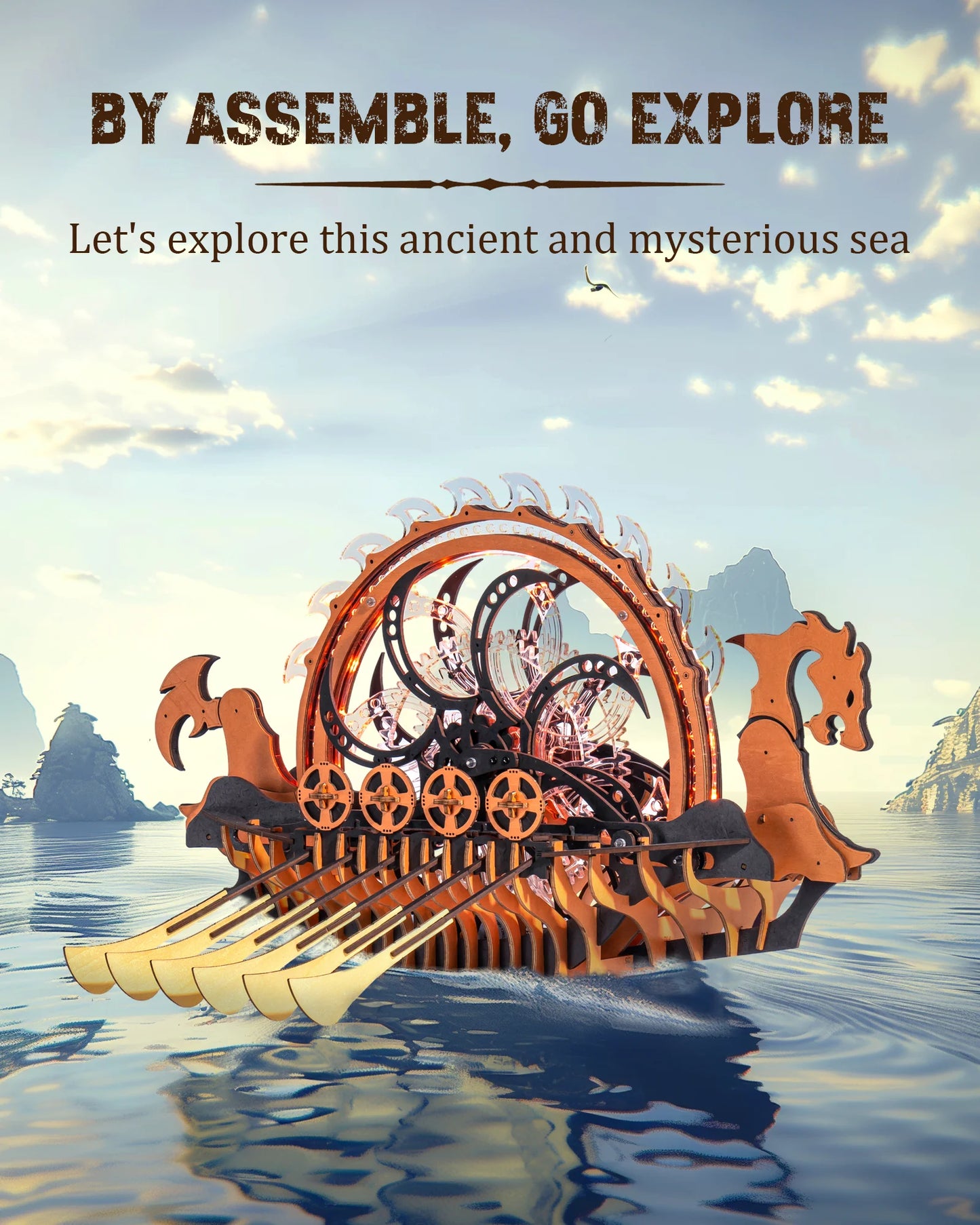 ROKR Wooden Viking Dragon Ship 3D Puzzle Model