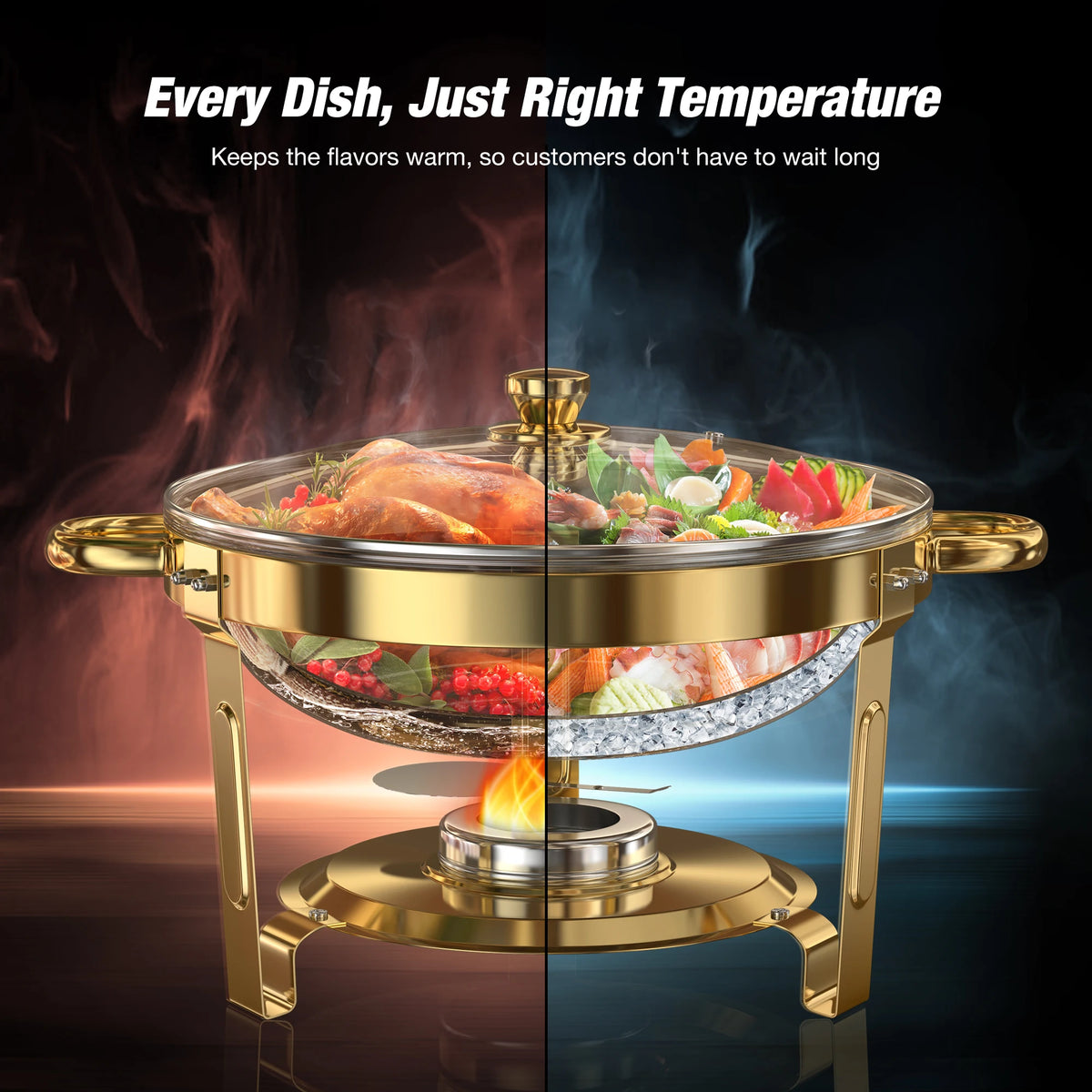 5Qt Round Stainless Steel Chafing Dishes Buffet 2 To 4 Pack