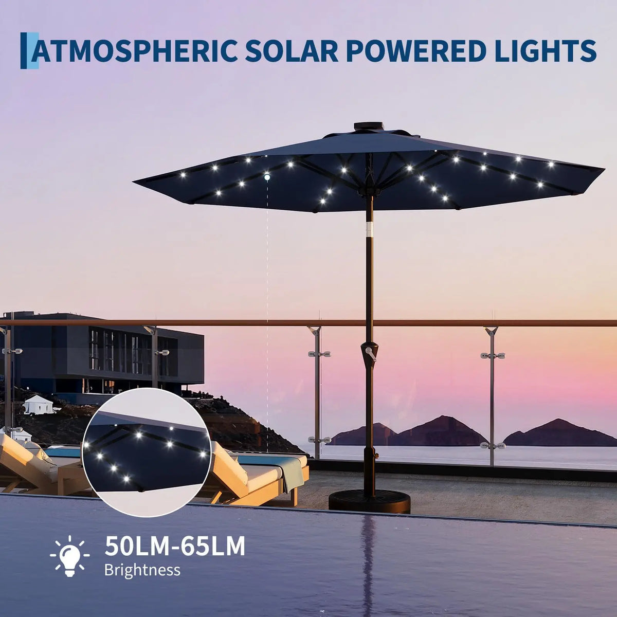 HiMiss Solar Patio Umbrella With Led Lights