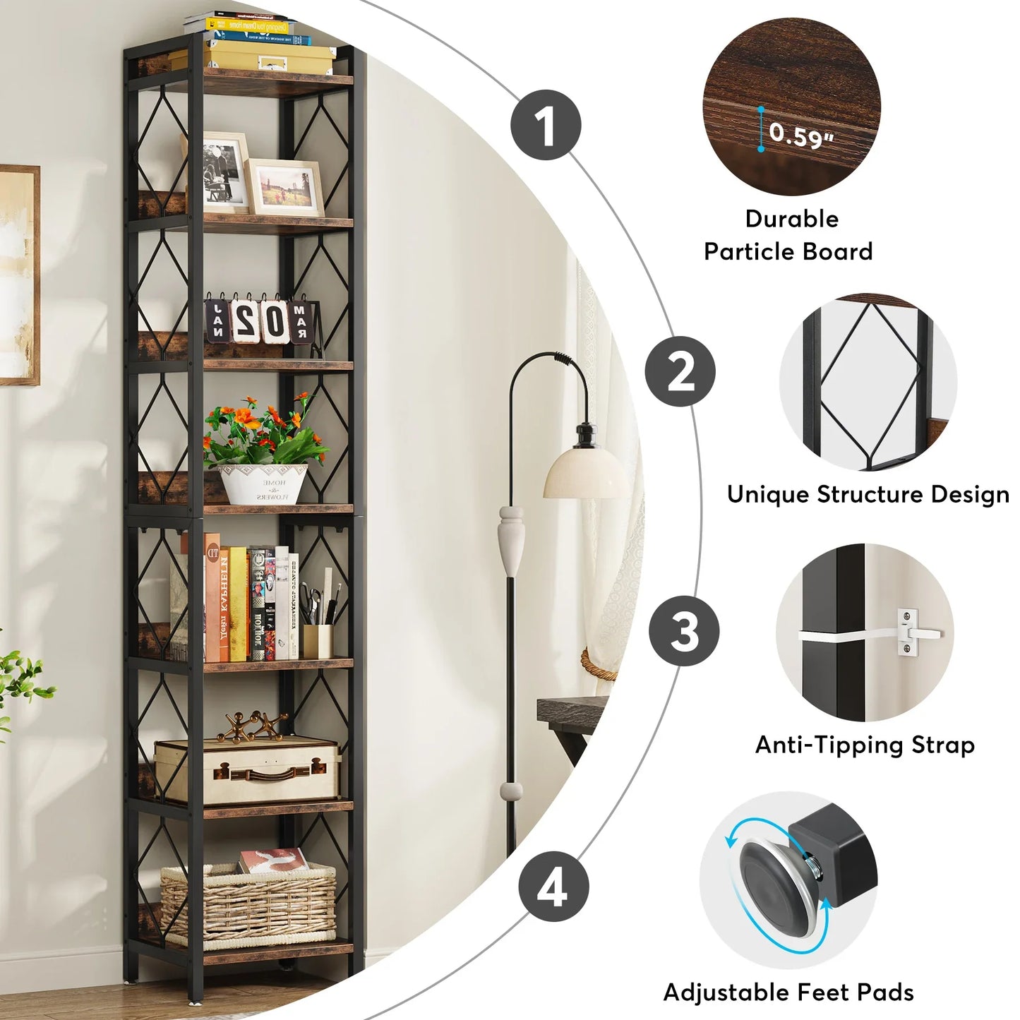 Tribesigns 7 Tier Modern Narrow Bookshelf